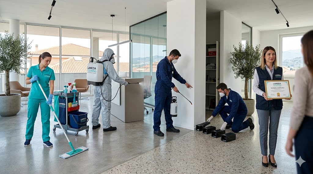 Team Lamezia Cleaning con specializzazioni complete D.M. 274/1997 — pulizia, disinfezione, disinfestazione, derattizzazione, sanificazione